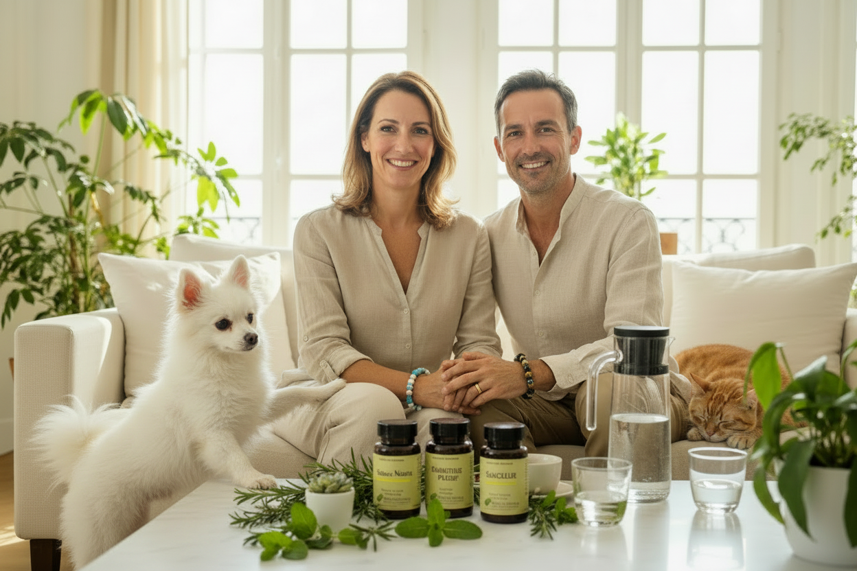 Bannière famille – chien Spitz et chat