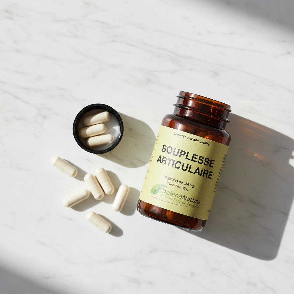Souplesse Articulaire — Flacon ouvert avec gélules