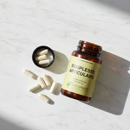 Souplesse Articulaire — Flacon ouvert avec gélules